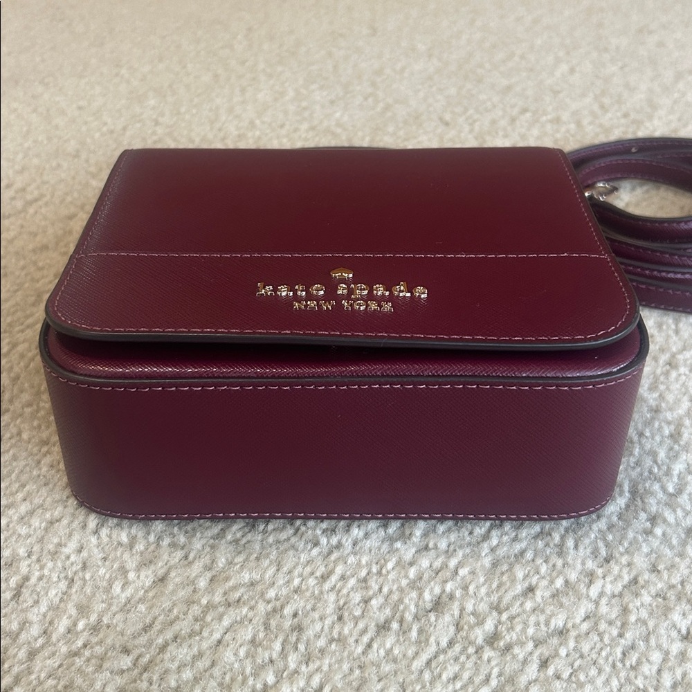 Kate Spade Square CB Soffiano leather bag.  Deep berry color.  NWT - Picture 8 of 12